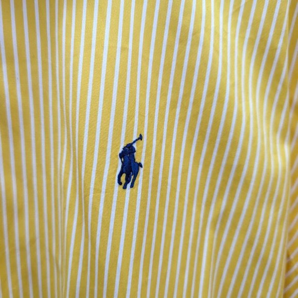Ralph Lauren Mens Yellow Stripe Classic Fit Button Down Shirt Large L - Picture 3 of 5